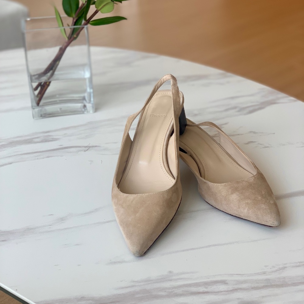 Theory Nude Taupe Suede Slingback Heeled Sandal(38 but runs small so its 37.5)